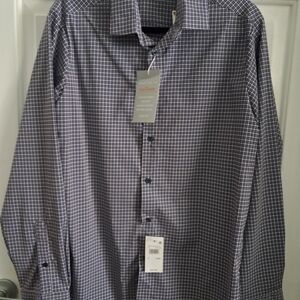 Men's New PERRY ELLIS  Blue Checkered DRESS  Shirt. 16.  34/35